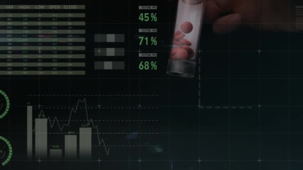 Animáció Úszó Diagramok Körök Világtérkép Adatfeldolgozás Felett Kaukázusi Kézi Tartó — Stock videók