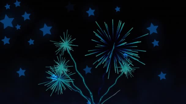 Animación Fuegos Artificiales Que Explotan Por Noche Estrellas Brillantes Que — Vídeos de Stock