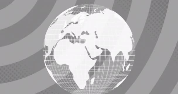 Animație Glob Filare Peste Dungi Gri Rotative Care Deplasează Mișcare — Videoclip de stoc