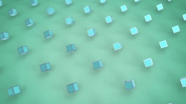 Animation Green Metallic Cubes Moving Formation Green Background — Stock Video