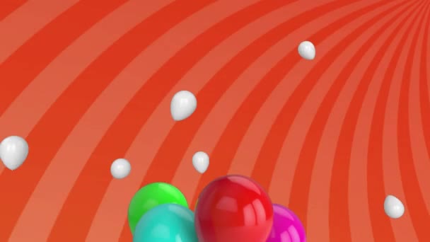 Анімація Повітряних Кульок Плавають Над Червоними Яскравими Яскравими Смугами Рухаються — стокове відео