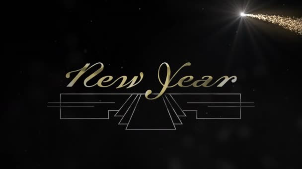 Animación Brillante Texto Año Nuevo Oro Con Estrella Fugaz Oro — Vídeos de Stock