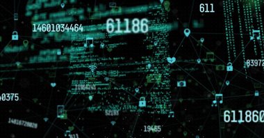 Karanlık arkaplan üzerinde veri işleme ve bağlantı ağının resmi. Küresel bağlantılar ve veri işleme kavramı dijital resim oluşturuldu.