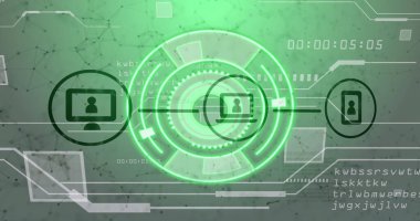 Beyaz arkaplandaki simgelerle olan bağlantı ağlarının taranması. Küresel teknoloji, çevrimiçi güvenlik ve dijital arayüz kavramı dijital olarak oluşturulmuş görüntü.