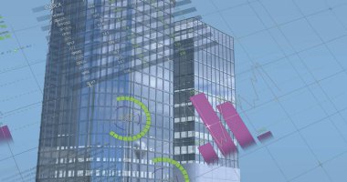 Şehir manzarası üzerinde veri işleme resmi. küresel iş ve dijital arayüz kavramı dijital olarak oluşturulmuş görüntü.