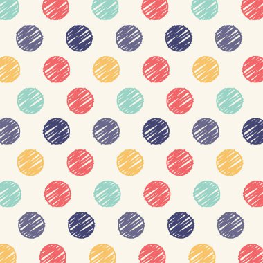 Bej arka planda çok renkli karalanmış noktalarla dijital olarak oluşturulmuş dikişsiz desen. Kusursuz desenli arkaplan kavramına sahip çizimler