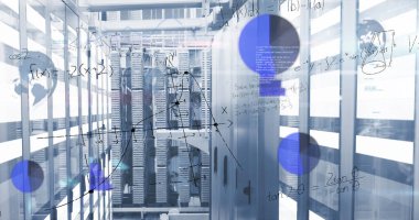 Sunucu odasında dijital veri işleme resmi. Küresel dijital veri işleme konsepti dijital oluşturulmuş resim.