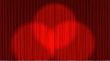 Sahne ışıkları ve kırmızı perdelerin animasyonu, kusursuz bir döngü içinde hipnotik hareketlerle hareket eden mor parlak çizgileri ortaya çıkarıyor. Tekrarlama soyut ve renk kavramı dijital olarak oluşturuldu.