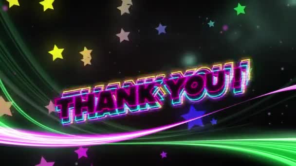 Animation Words Thank You Written Black Letters Multiple Rainbow Stars — Stock Video