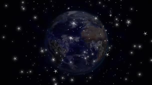 Animation Von Sich Drehenden Globus Und Mehreren Glühenden Sternen Die — Stockvideo