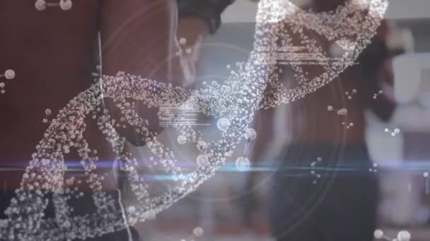 Animación Una Hebra Adn Giratoria Con Moléculas Conectadas Con Sección — Vídeo de stock
