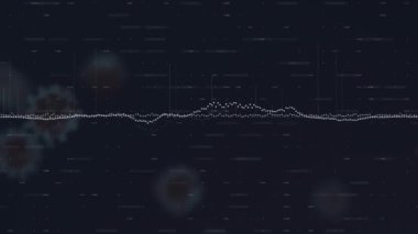 Virüs hücreleri üzerinde veri işleme animasyonu. Küresel tıbbi araştırma, sağlık ve dijital arayüz kavramı dijital olarak oluşturulmuş video.