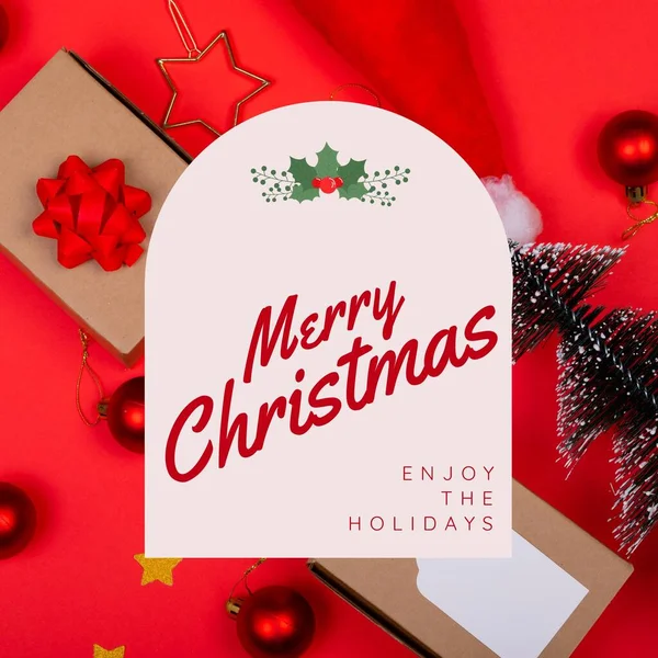 Composición Texto Navidad Feliz Sobre Decoraciones Navidad Navidad Celebración Concepto —  Fotos de Stock