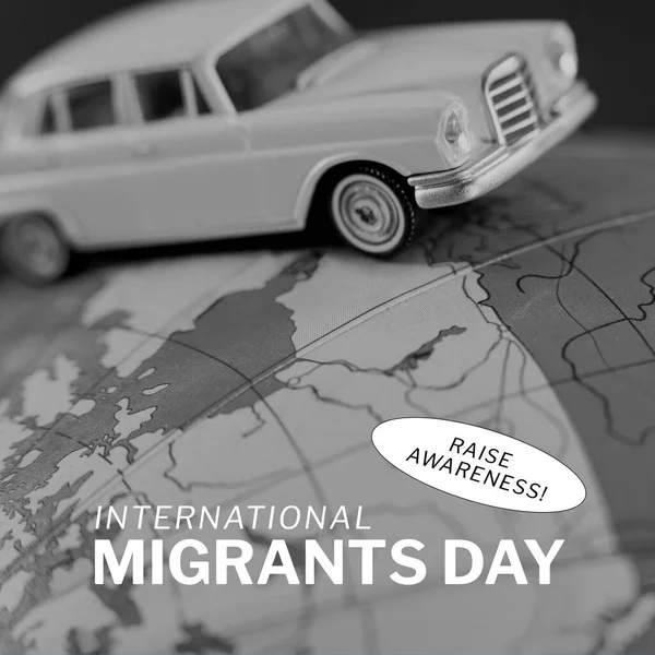 Zusammensetzung Des Internationalen Migrantentags Text Über Schwarz Weiß Foto Von — Stockfoto