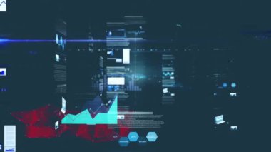 Karanlık arka planda dijital veri işleme animasyonu. Küresel veri işleme kavramı dijital oluşturulmuş video.