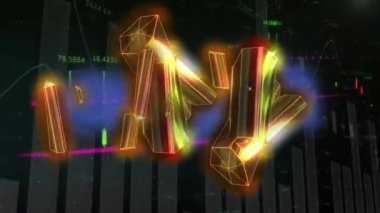 Veri işleme üzerinde parlayan üç boyutlu turuncu şekillerin animasyonu. Küresel veri işleme kavramı dijital oluşturulmuş video.