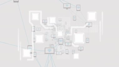 Beyaz arka planda veri işleme animasyonu. Küresel iş ve veri işleme kavramı dijital video oluşturuldu.