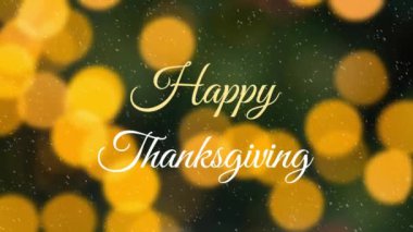 Işık noktalarının üzerindeki mutlu şükran günü metninin animasyonu. Şükran Günü, gelenek ve kutlama konsepti dijital olarak oluşturuldu.