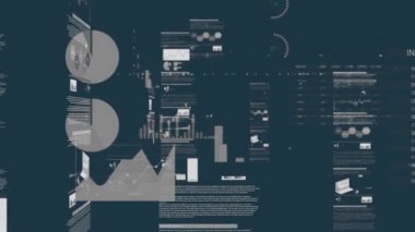 Karanlık arka planda dijital veri işleme animasyonu. Küresel veri işleme kavramı dijital oluşturulmuş video.