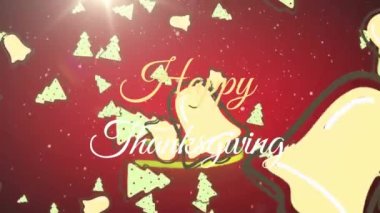 Kar yağışı ve Noel süslemeleri üzerine mutlu şükran günü mesajları. Şükran Günü, gelenek ve kutlama konsepti dijital olarak oluşturuldu.