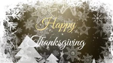 Kar yağışı ve Noel süslemeleri üzerine mutlu şükran günü mesajları. Şükran Günü, gelenek ve kutlama konsepti dijital olarak oluşturuldu.