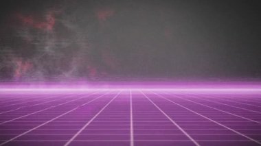 Siyah arkaplan üzerinde pembe bulutların ve pembe ızgaranın animasyonu. Küresel veri işleme kavramı dijital oluşturulmuş video.