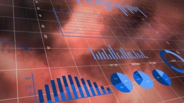 Karanlık arka planda finansal veri işleme animasyonu. Küresel iş ve veri işleme kavramı dijital video oluşturuldu.