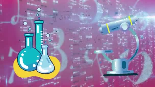 Animering Mikroskop Över Digital Databehandling Globalt Databehandlings Och Utbildningskoncept Digitalt — Stockvideo