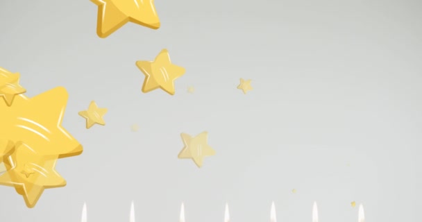 Animação Estrelas Douradas Caindo Sobre Velas Kwanzaa Sobre Fundo Cinza — Vídeo de Stock