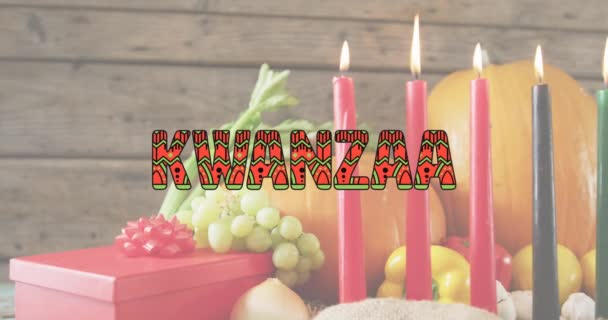 Animação Texto Kwanzaa Sobre Velas Abóboras Kwanzaa Kwanzaa Festival Celebração — Vídeo de Stock