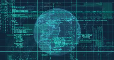 Dünya üzerinde veri işleme görüntüsü. küresel iş ve dijital arayüz kavramı dijital olarak oluşturulmuş görüntü.