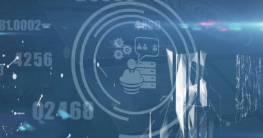 Karanlık arkaplanda veri işleme üzerine simgelerle bağlantı ağının görüntüleri. Küresel bağlantılar ve veri işleme kavramı dijital resim oluşturuldu.