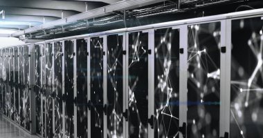 Sunucu odasında veri işleme resmi. küresel iş ve dijital arayüz kavramı dijital olarak oluşturulmuş görüntü.