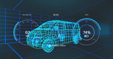Koyu arkaplanda 3D model ve ızgara var. Küresel bağlantılar ve veri işleme kavramı dijital resim oluşturuldu.