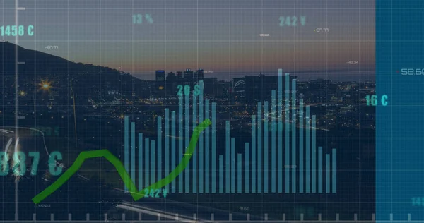 Adatfeldolgozás Képe Városkép Felett Globális Kapcsolatok Digitális Adatfeldolgozási Koncepció Digitális — Stock Fotó