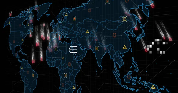 Bild Binär Kodning Och Databehandling Över Världskartan Globalt Databehandlings Och — Stockfoto