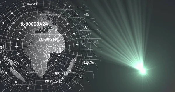 Image of data processing over globe. Global business and digital interface concept digitally generated image.