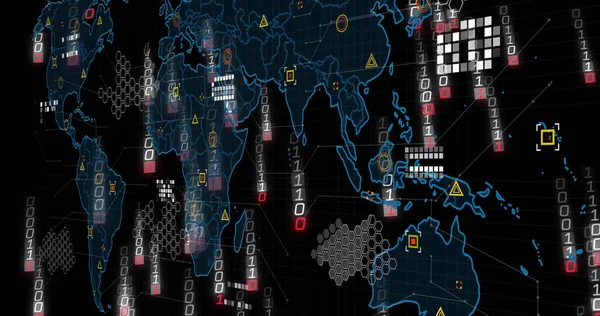 Image Binary Coding Data Processing World Map Global Data Processing — Stock Photo, Image