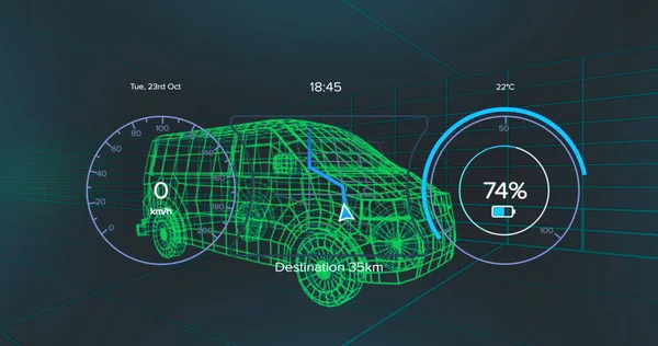 Imagen Modelo Coche Rejilla Sobre Fondo Oscuro Conexiones Globales Concepto —  Fotos de Stock