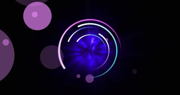 Изображения Движущихся Синих Фиолетовых Светящихся Фигур Черном Фоне Движение Огни — стоковое фото