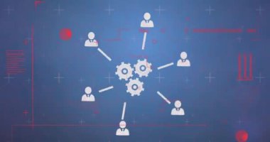 Ortam simgeleri üzerinde veri işleme animasyonu. Küresel iş ve dijital arayüz kavramı dijital olarak oluşturulmuş video.