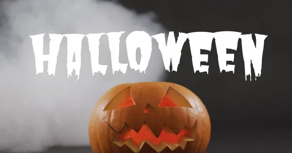 Képek Halloween Szöveg Felett Faragott Tök Fekete Háttérrel Halloween Ősz — Stock Fotó