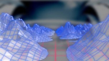 Mavi arka planda dijital dağların animasyonu. Küresel bilim ve dijital arayüz kavramı dijital olarak oluşturulmuş video.