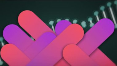 Siyah arka planda DNA ipliği üzerinde mor şekillerin canlandırılması. Sosyal medya ve dijital arayüz konsepti dijital olarak oluşturulmuş video.