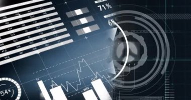 Ortam simgeleri üzerinde veri işleme animasyonu. Küresel iş ve dijital arayüz kavramı dijital olarak oluşturulmuş video.