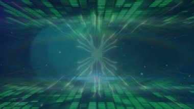 Şekiller üzerinde hareket eden beneklerin animasyonu. Soyut arkaplan ve dijital arayüz kavramı dijital olarak oluşturulmuş video.