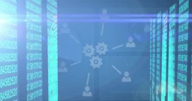 Ortam simgeleri üzerinde veri işleme animasyonu. Küresel iş ve dijital arayüz kavramı dijital olarak oluşturulmuş video.