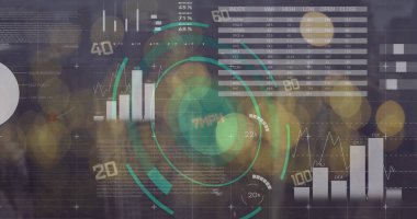 Noktaların üzerinden veri işleme görüntüsü. Küresel iş ve dijital arayüz kavramı dijital olarak oluşturulmuş görüntü.