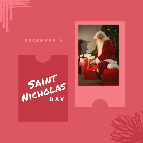 Komposition Von Nikolaustext Und Weihnachtsmann Weihnachten Mit Geschenken Weihnachten Fest — Stockfoto