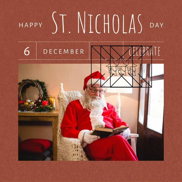 聖ニコラスの日のテキストとクリスマスにサンタクラス読書本の構成 クリスマス お祭り お祝い 伝統的なコンセプト — ストック写真